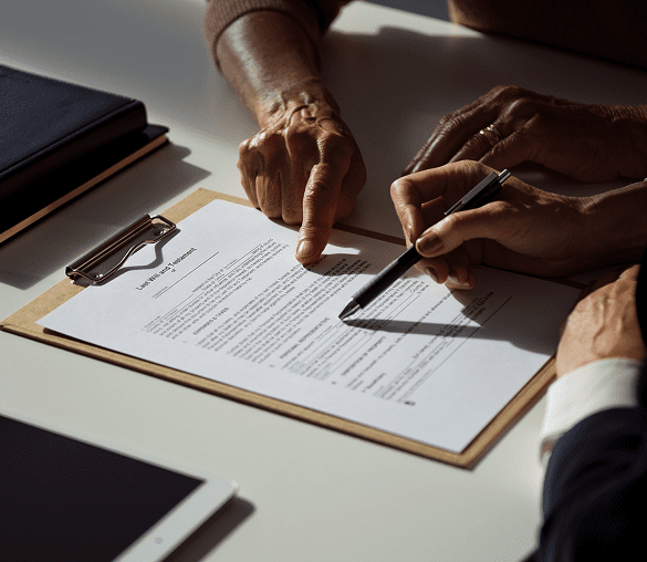 Close-up of hands pointing at contract